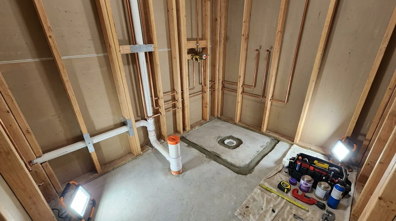Bathroom rough-in plumbing during remodel by Johns Plumbing LLC in Prairieville