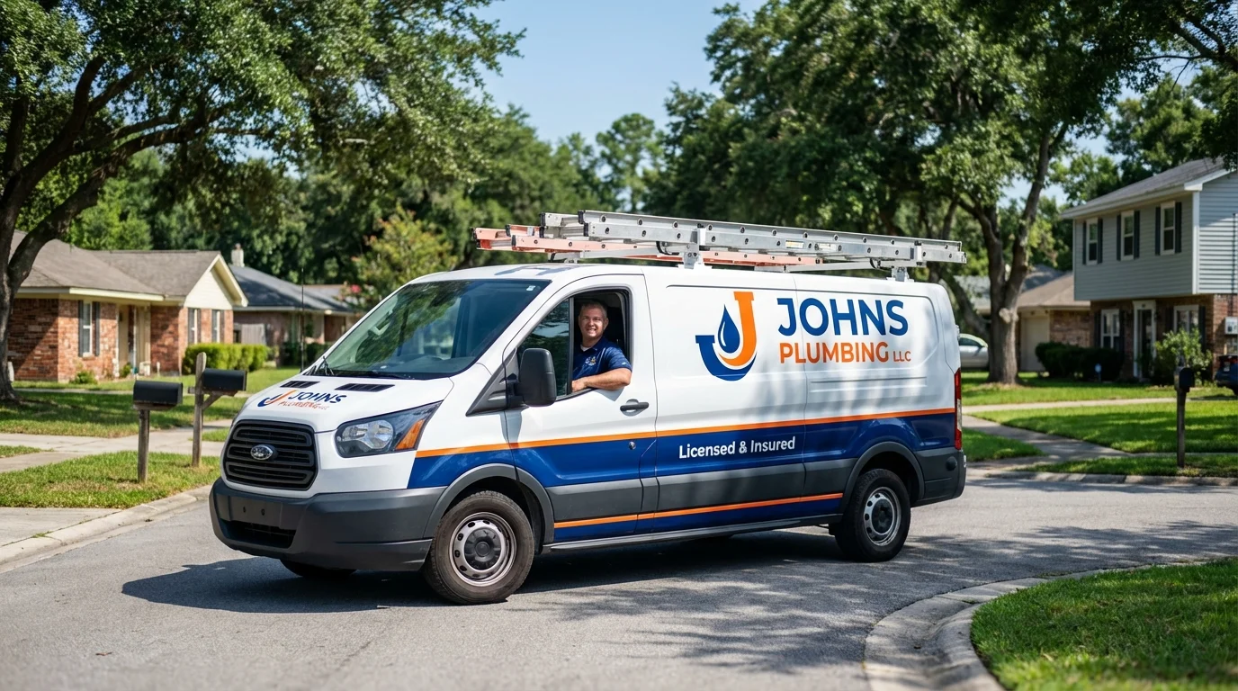 Johns Plumbing LLC service van in Prairieville, LA