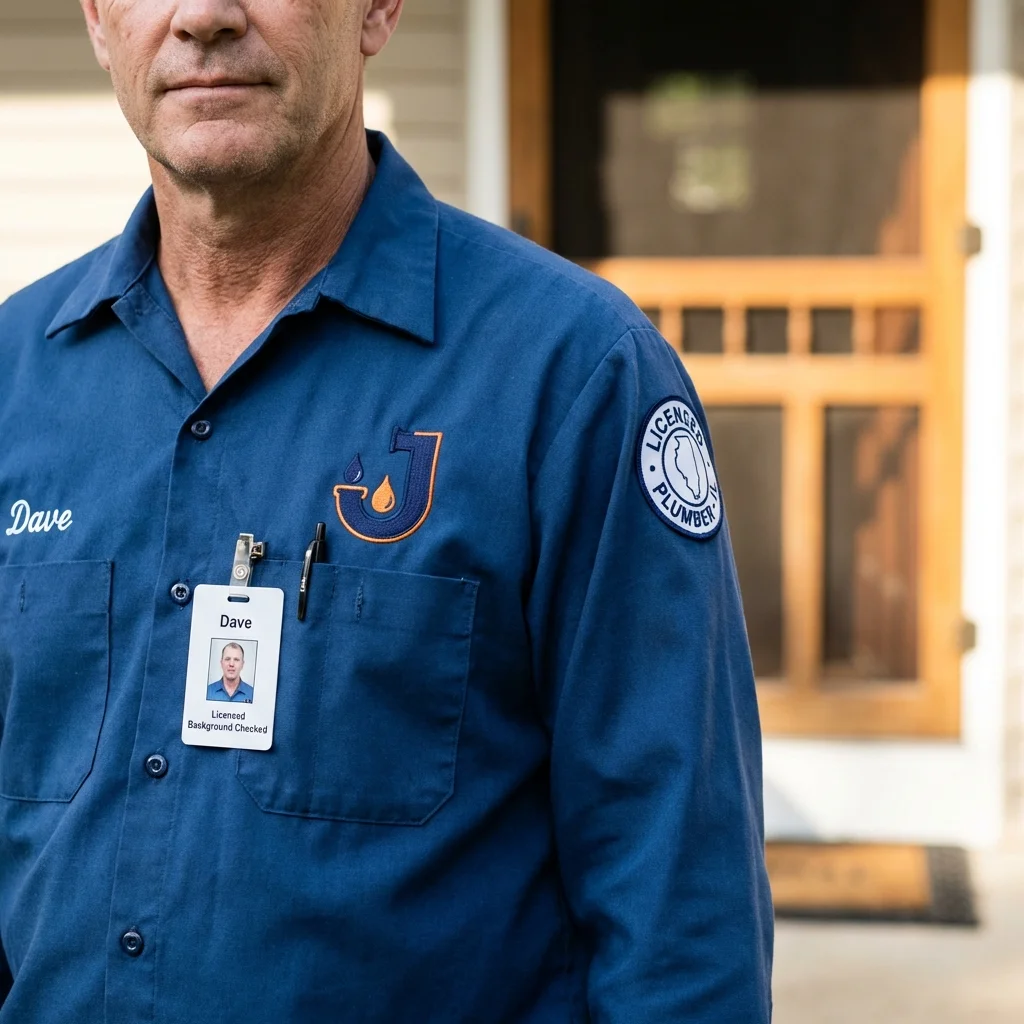 Licensed plumber showing ID badge in Prairieville, LA