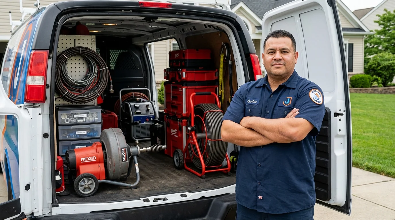 Professional drain cleaning equipment and Johns Plumbing LLC plumber in Prairieville