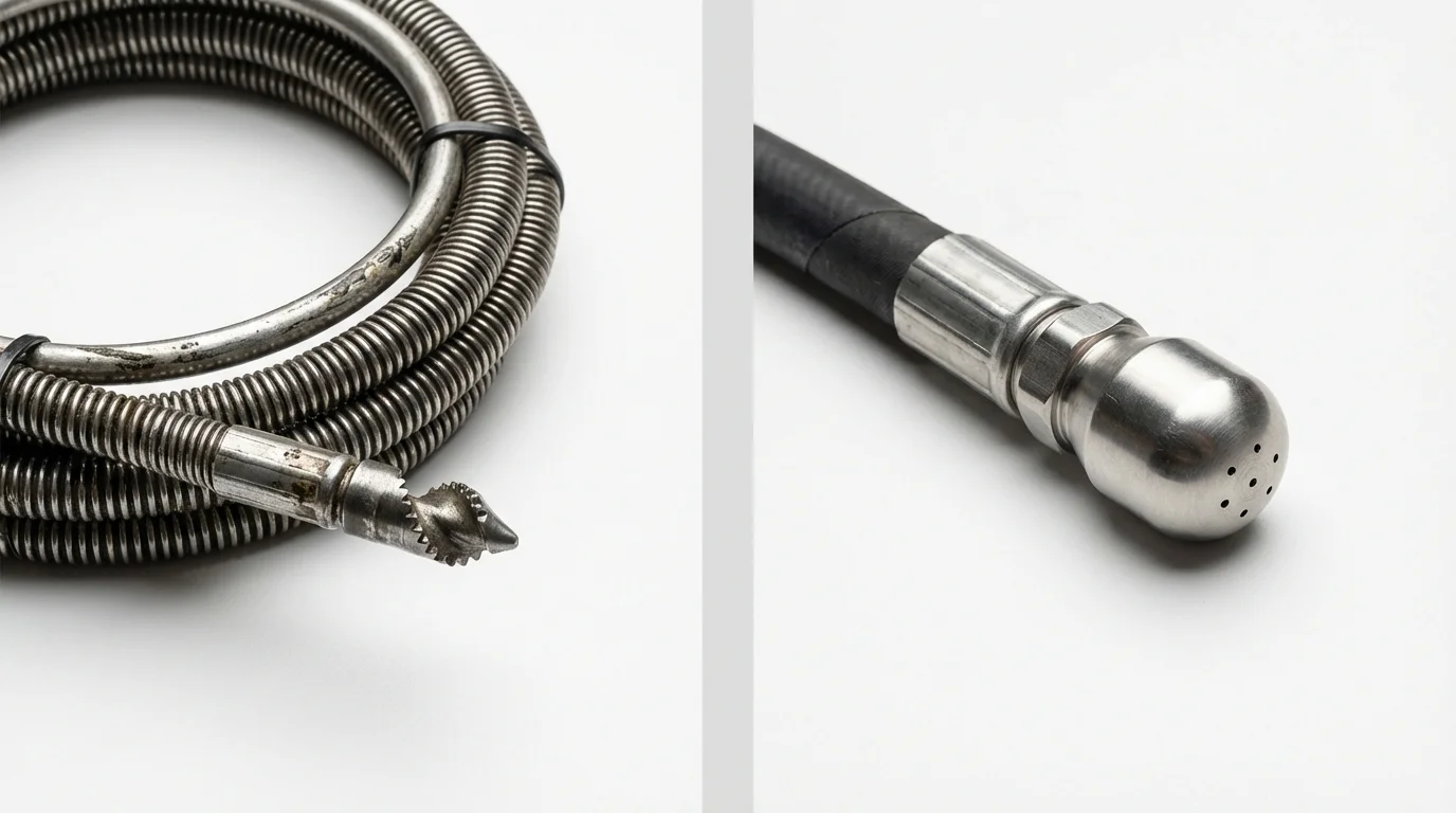 Drain snake cable and hydro jetting nozzle used for drain cleaning in Prairieville, LA