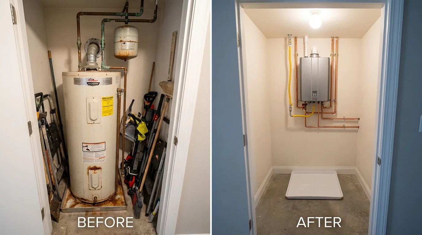 Tank water heater versus wall-mounted tankless unit comparison for Prairieville, LA homeowners